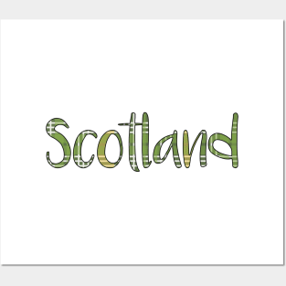 SCOTLAND, Green and Yellow Tartan Style Design Posters and Art